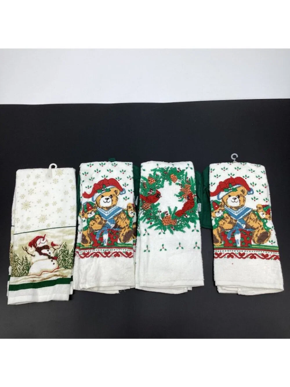 Vtg Set of 4 Holiday Christmas Sentiments Kitchen Towels & 3 Potholders 90s NWT!